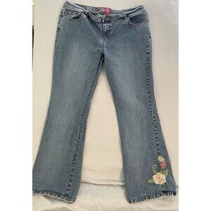 So Stretch Jeans Womens Size 17 Blue Denim Embroidered 36'x29'